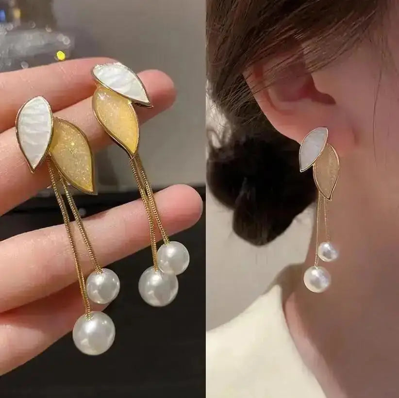 Zircon Pearl Tassel Earrings
