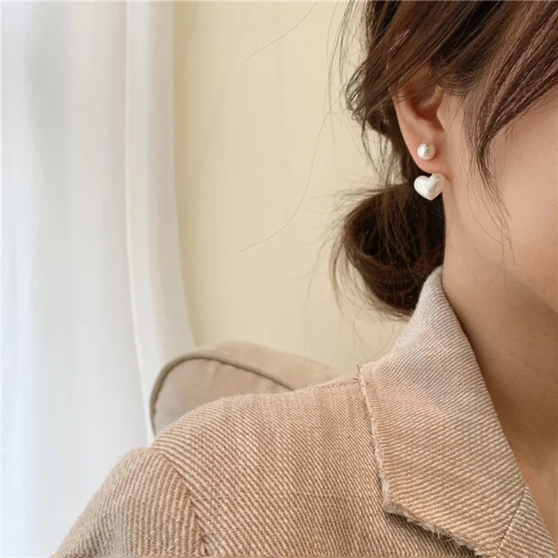 Heart Pearl Stud Earrings