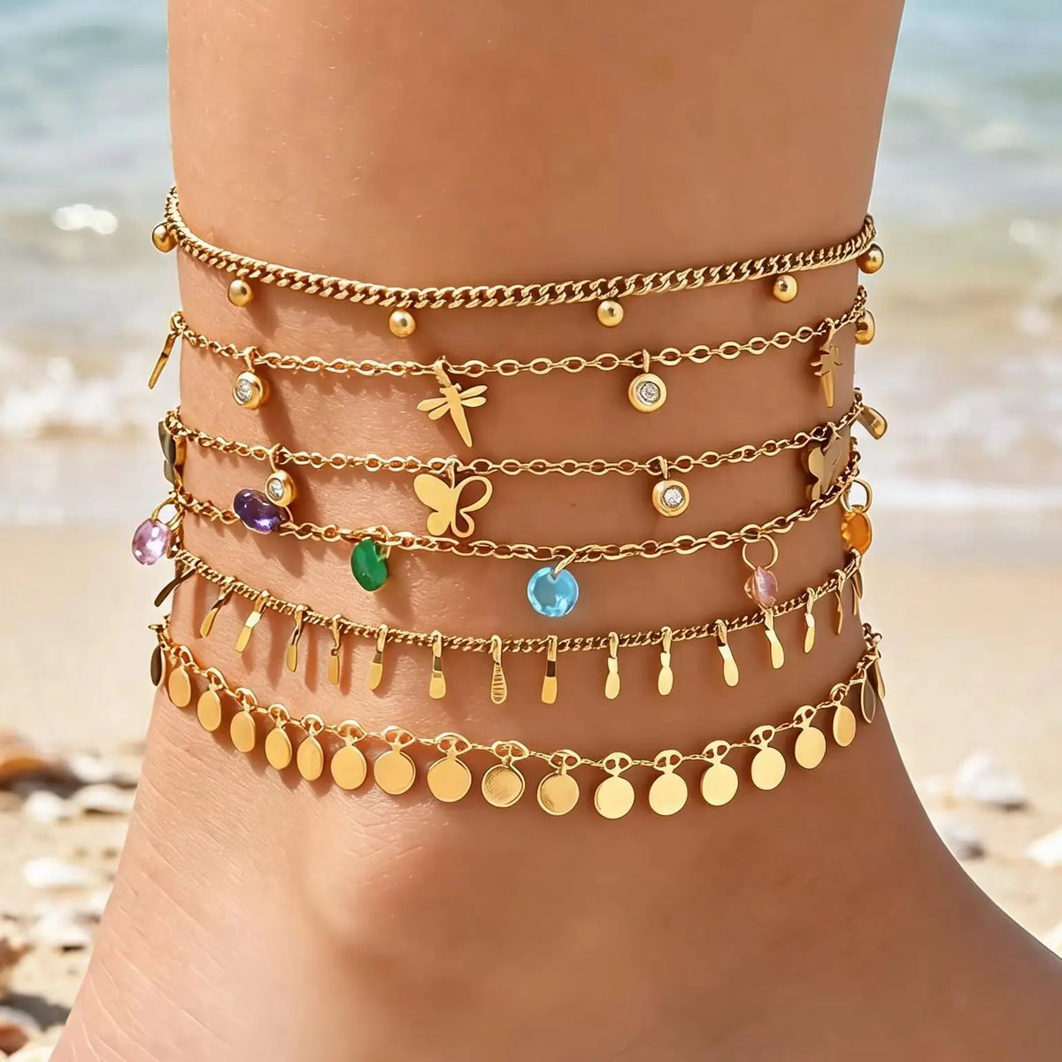Gold Disc Tassel Anklet