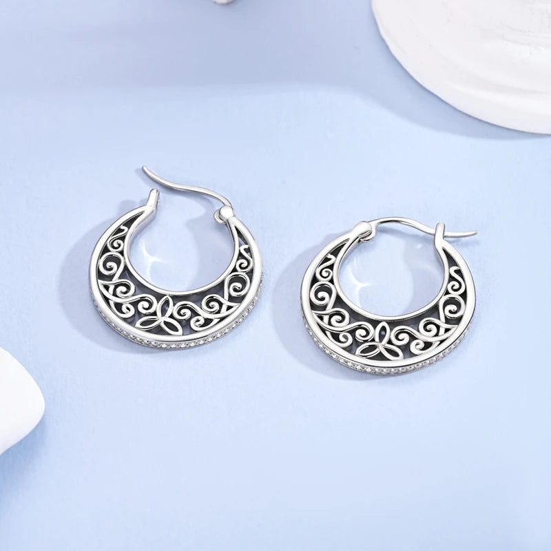 925 Silver Retro Pattern Stud Earrings