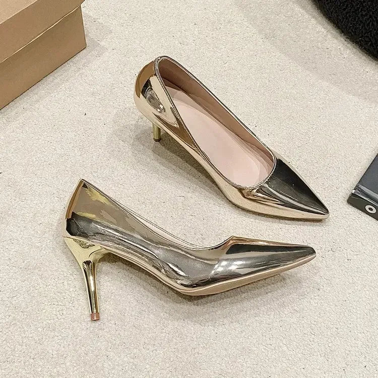 Women's Silver-Gold Pointed-Toe Heels