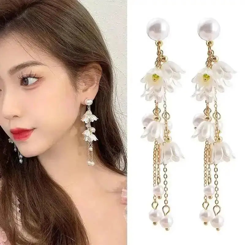 Zircon Pearl Tassel Earrings