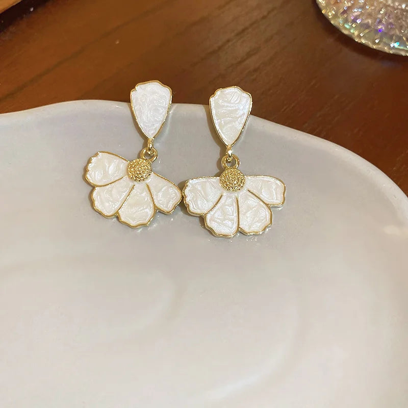 White Camellia Flower Stud Earrings