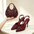 Burgundy Rhinestone Heels & Clutch Set