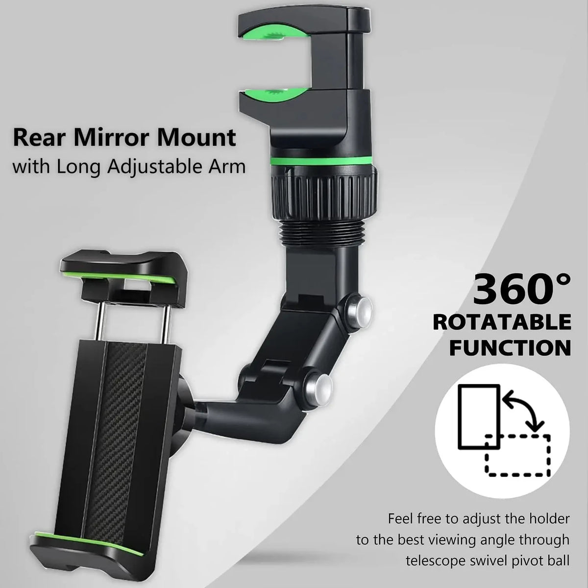 📱 360° Rotating Rearview Mirror Phone Holder