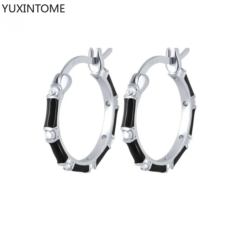 925 Silver Black Zircon Charm Hoops