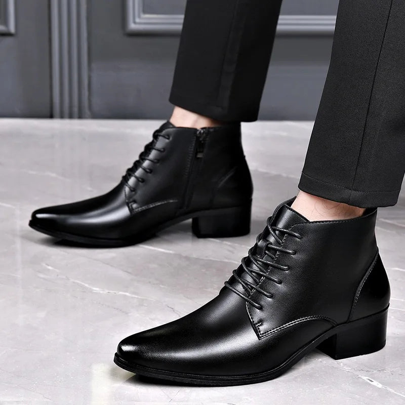 Men's Plush Lace-Up Leather Boots