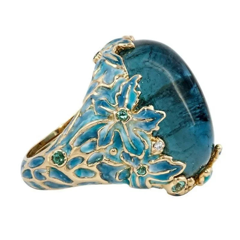 Gold Enamel Flower Ring
