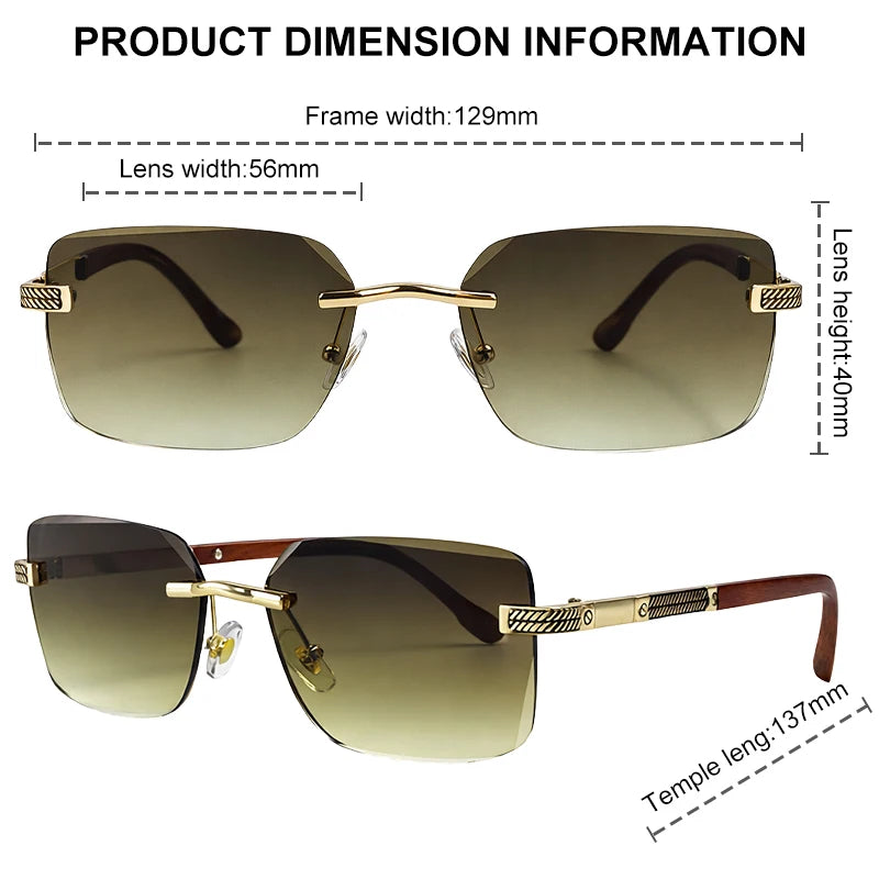 Men's Carved Gold Rimless Sunglasses