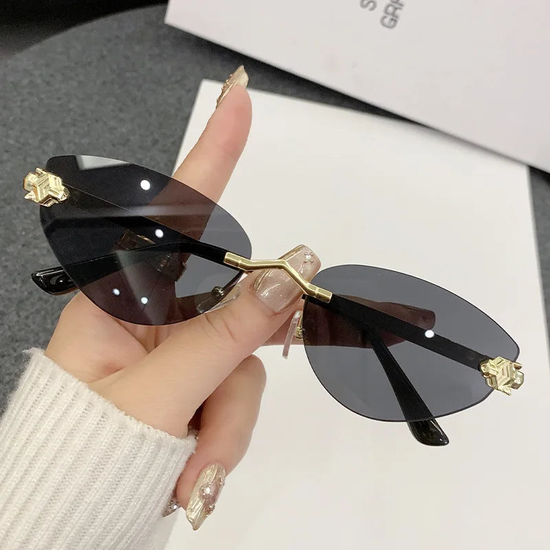 Rimless Leopard Cat Eye Sunglasses