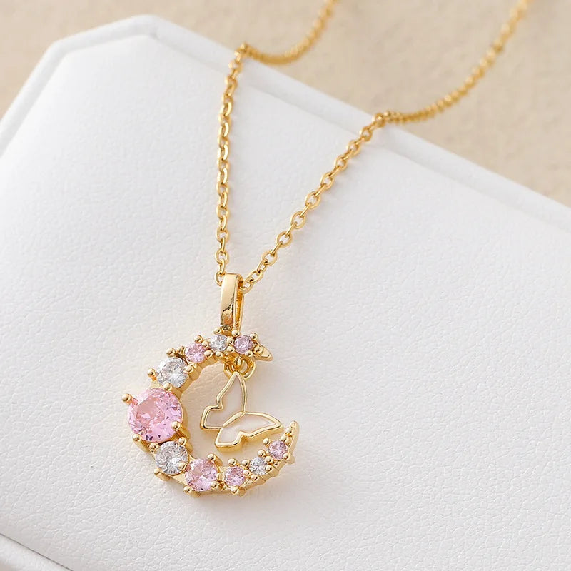 Butterfly Moon Stainless Steel Necklace