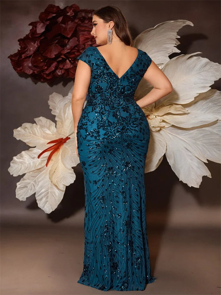 V-Back Sequin Mermaid Gown (Plus Size)