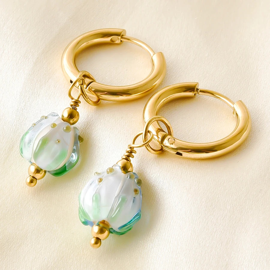 Colorful Glass Bead Huggie Hoops