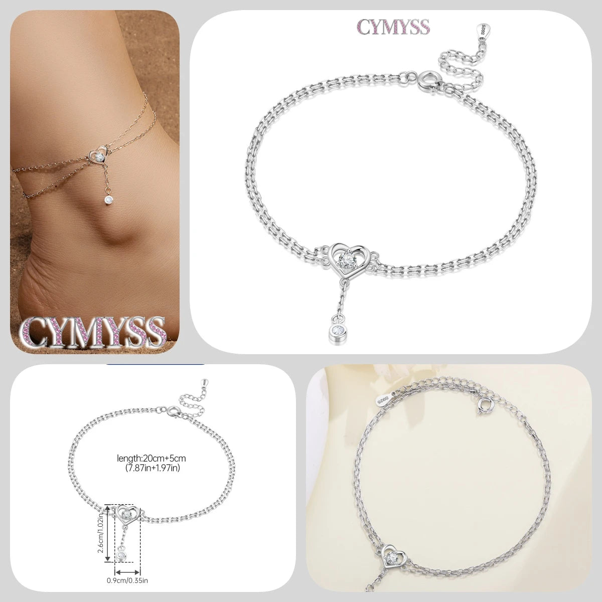 925 Silver 18K Gold CZ Layered Anklet