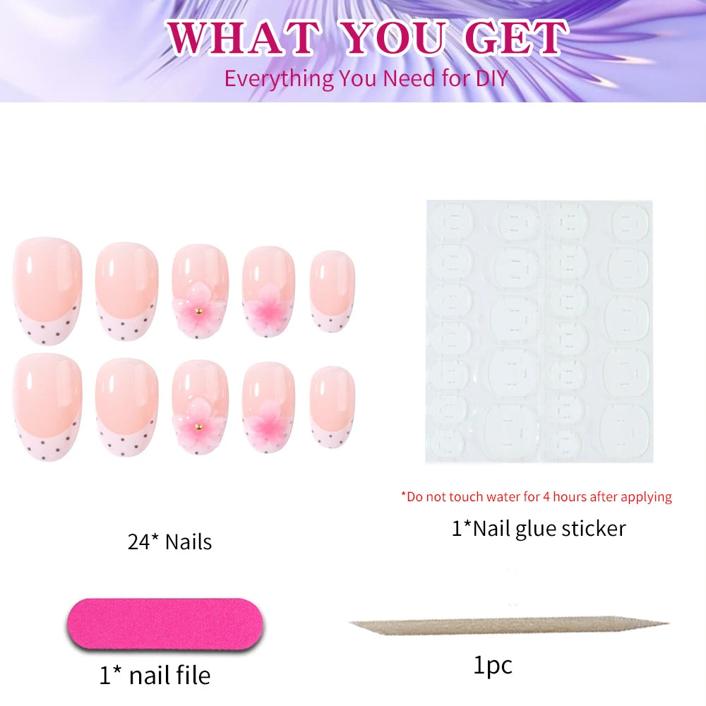 24-Piece 3D Flower Press-On Nails