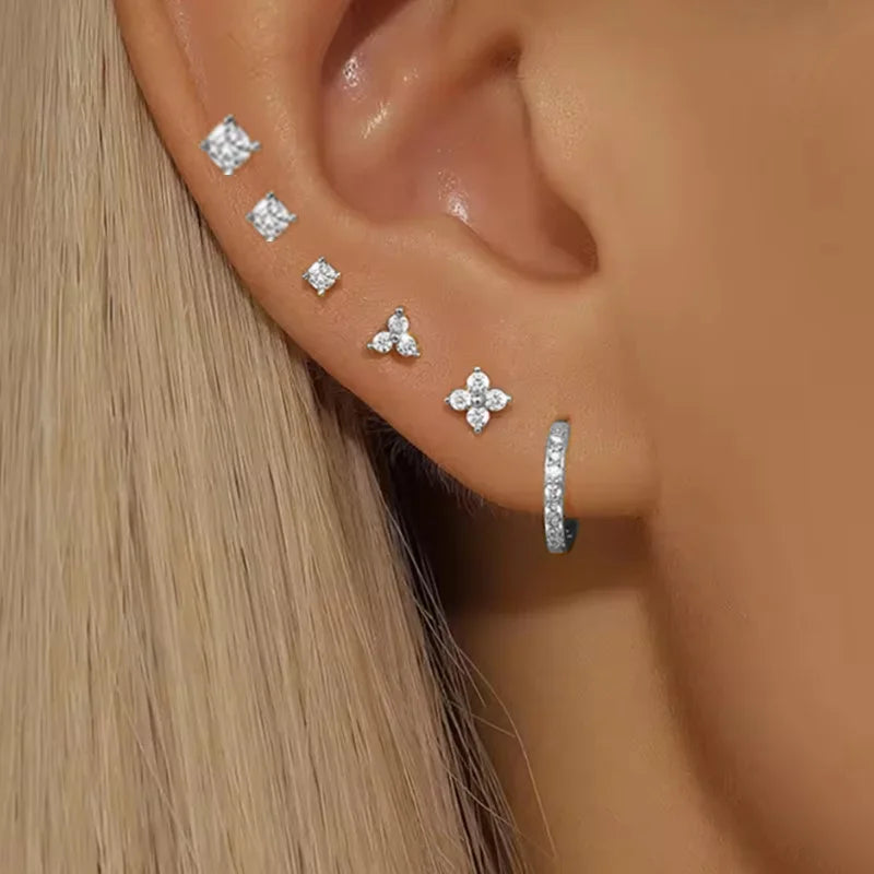 Crystal Huggie & Butterfly Earrings – 6 Pcs