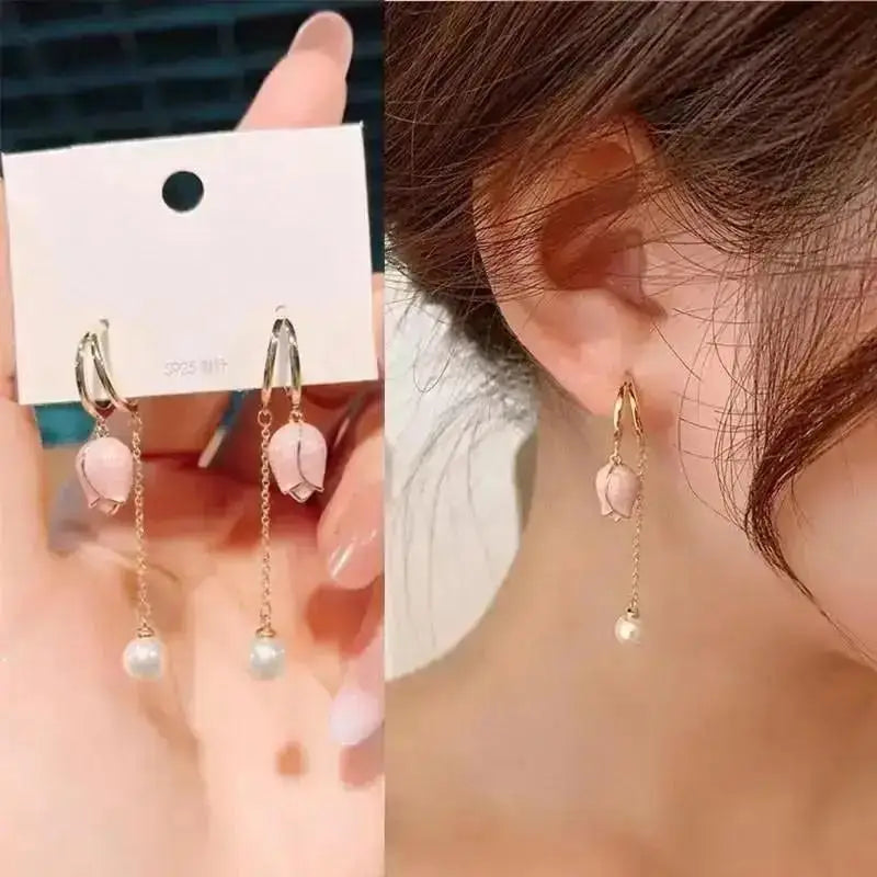 Zircon Pearl Tassel Earrings