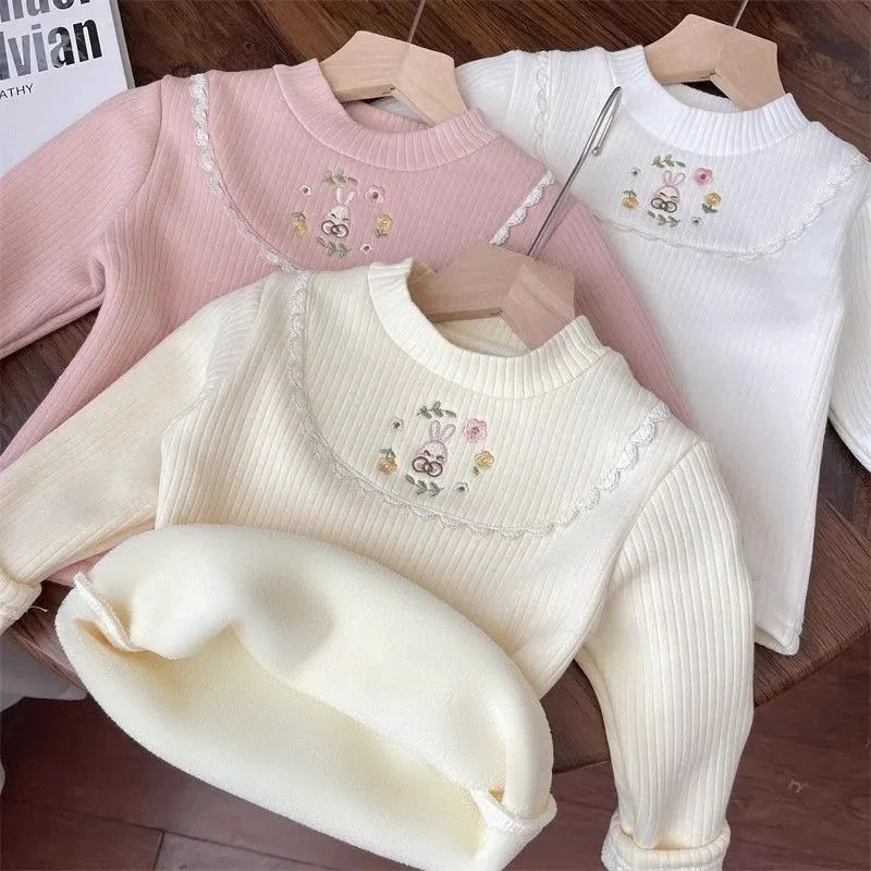 Girls Plush Embroidered Knit Top