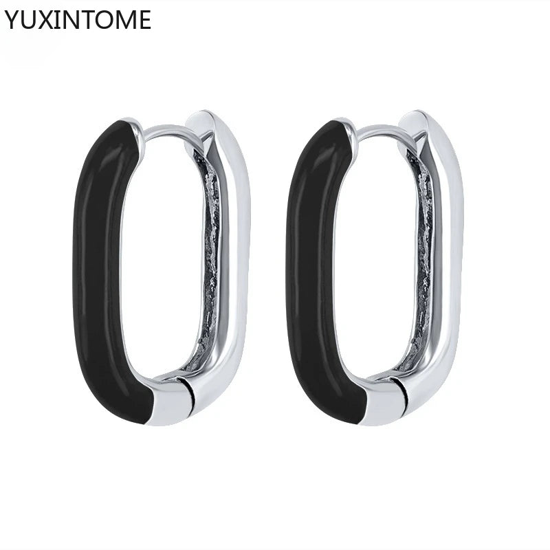 925 Silver Black Zircon Charm Hoops