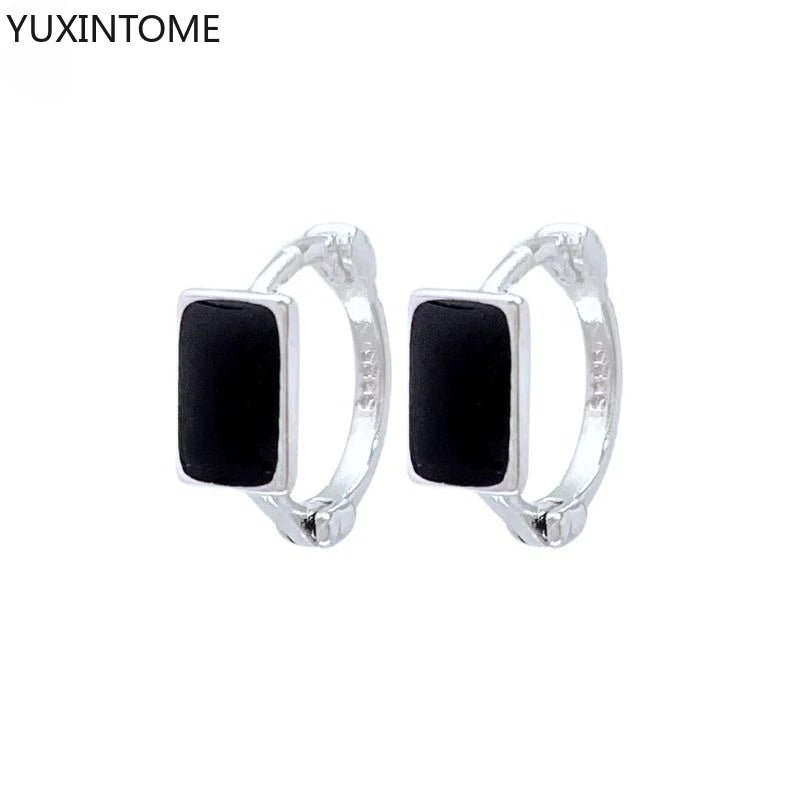 925 Silver Black Zircon Charm Hoops