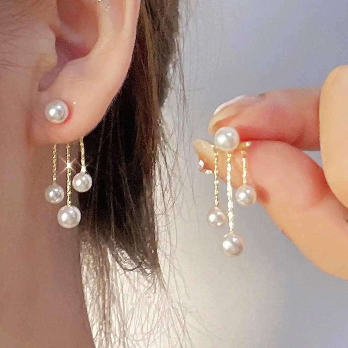 Zircon Pearl Tassel Earrings
