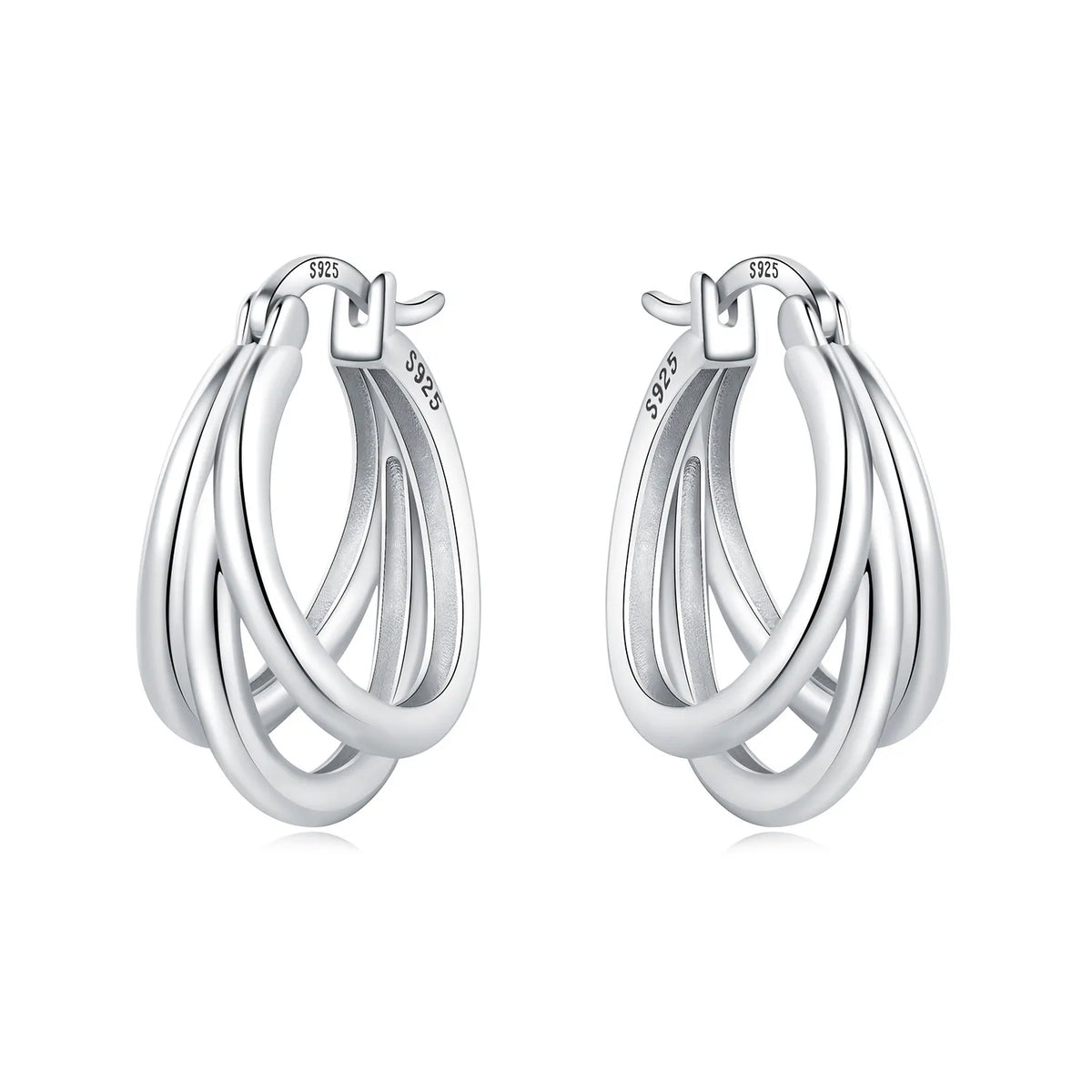 925 Silver Crossed Double Ring Earrings