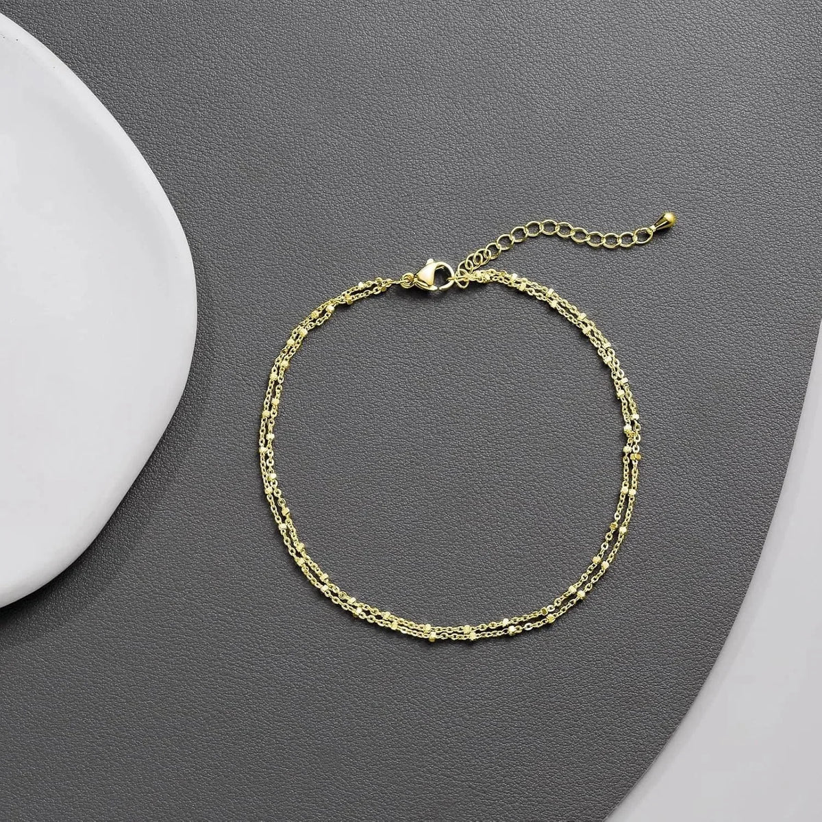 14K Gold Layered Bead Anklet Set