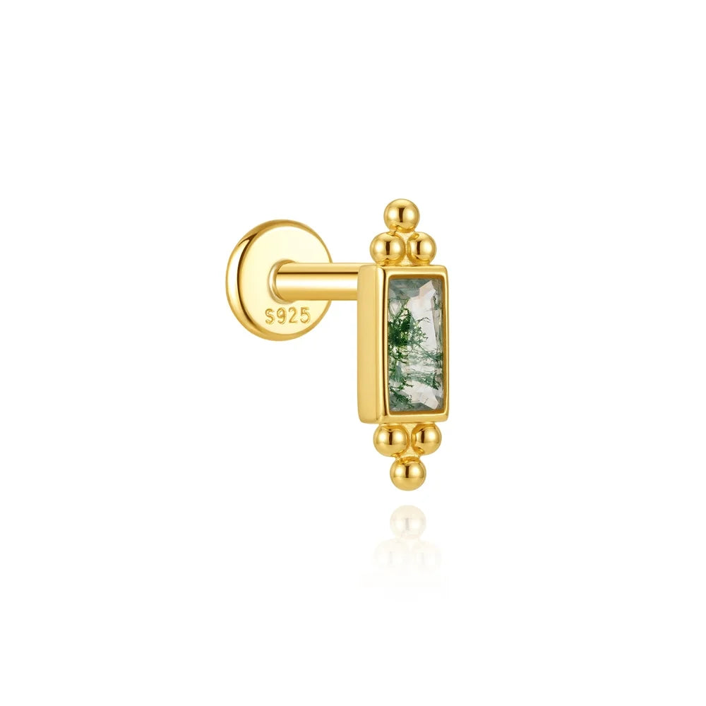 Moss Agate Gold Cartilage Stud (1 Pc)