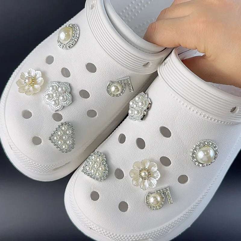 Pearl Rhinestone Flower Shoe Charms Set