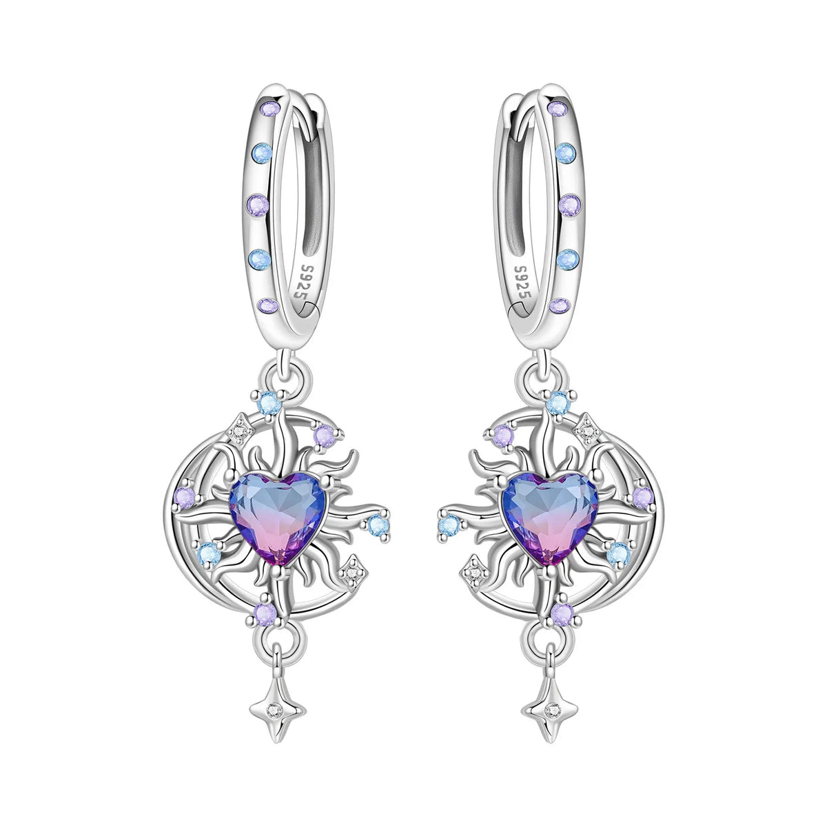 925 Silver Colorful Sun & Moon Earrings