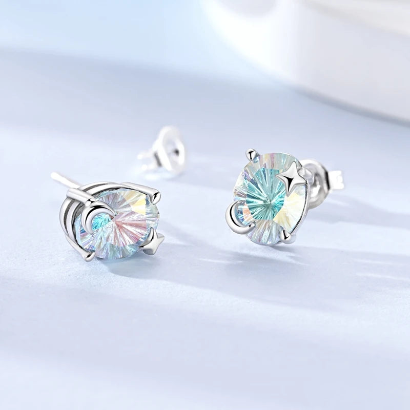 925 Silver Star & Moon Zircon Studs