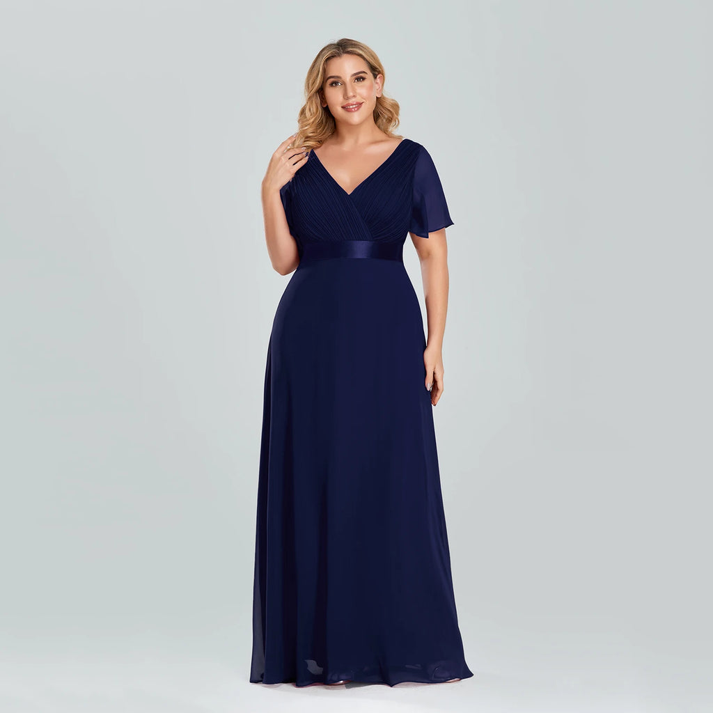 V-Neck Ruffle Chiffon Gown (Plus Size)