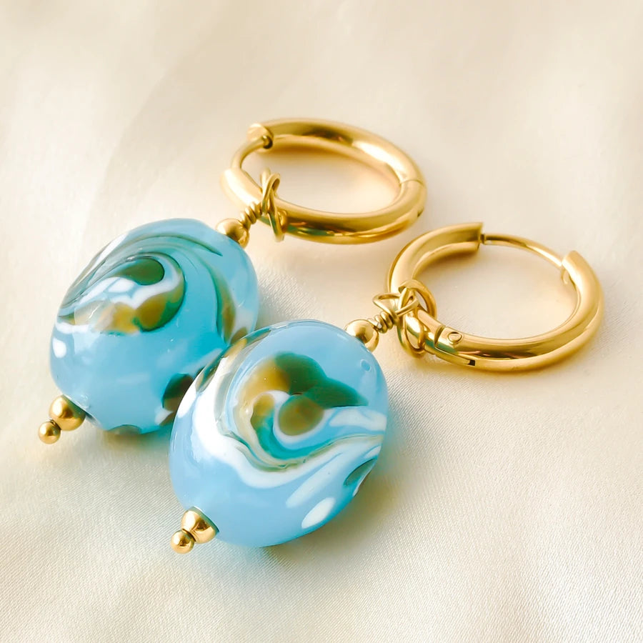 Colorful Glass Bead Huggie Hoops