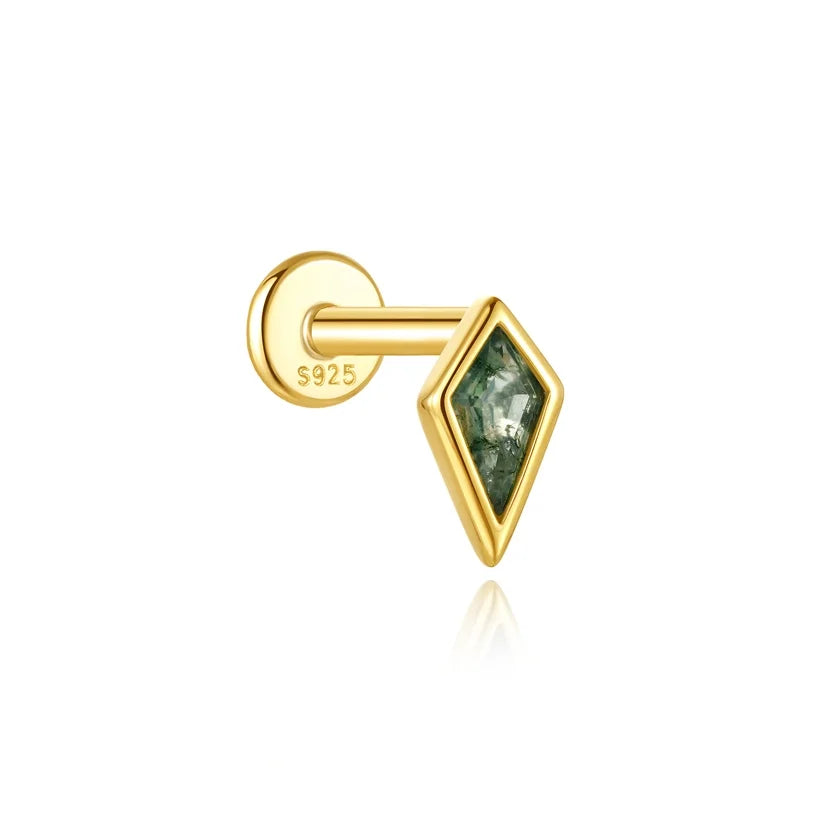 Moss Agate Gold Cartilage Stud (1 Pc)