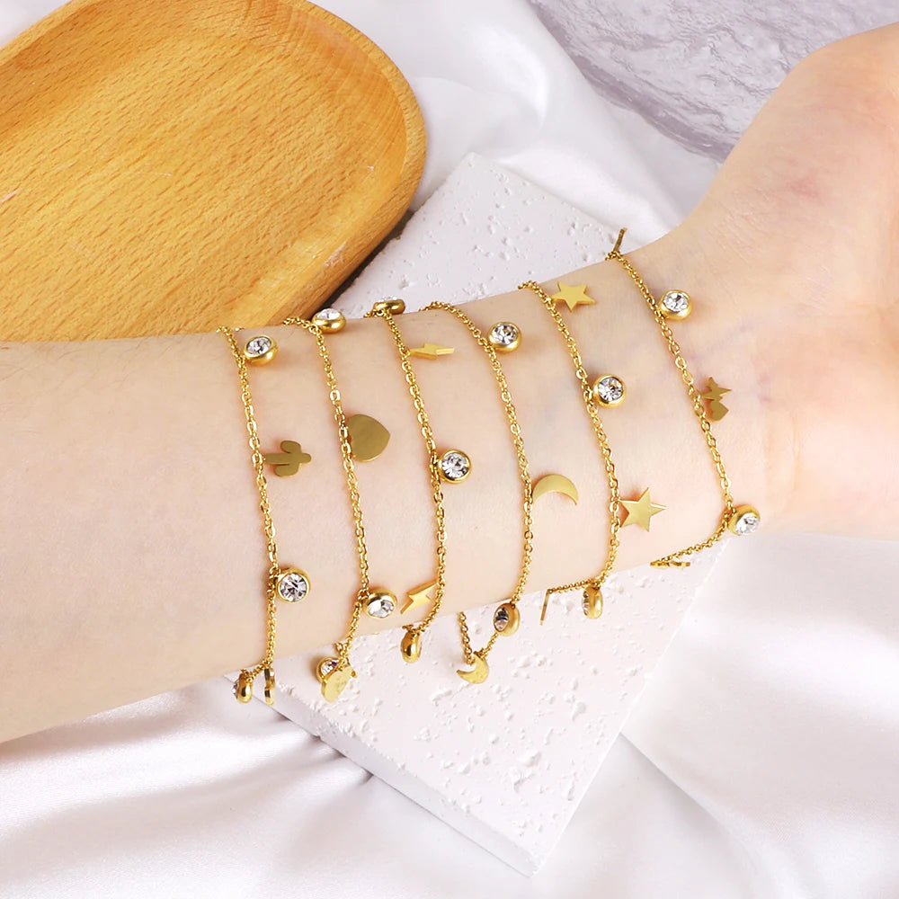 Crystal Hamsa Hand Gold Anklet
