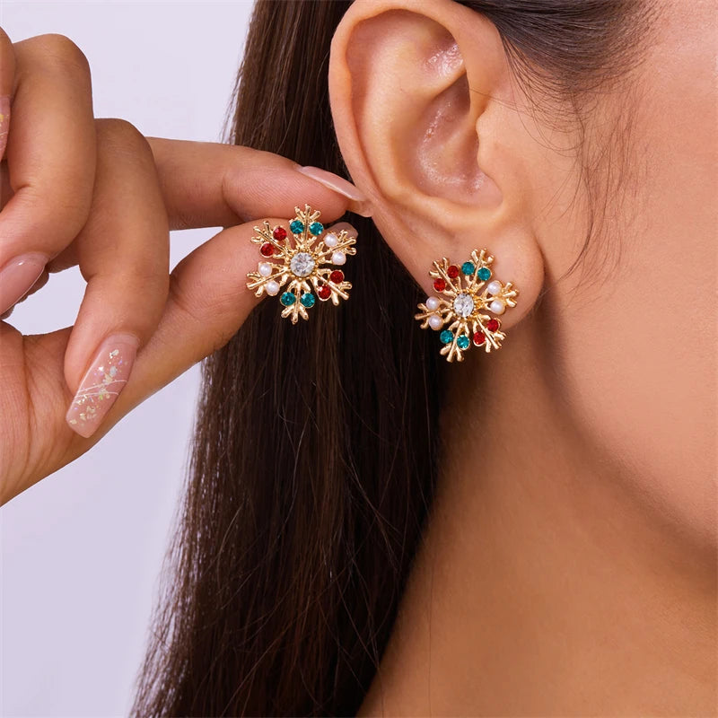 Colorful Snowflake Rhinestone Earrings