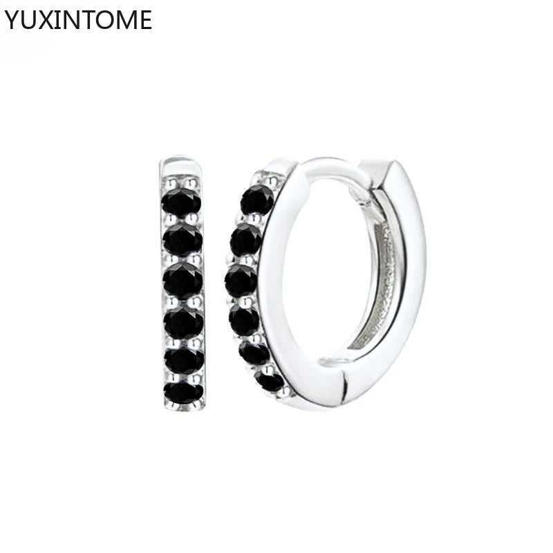 925 Silver Black Zircon Charm Hoops