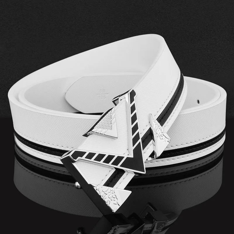 Unisex White Leather Belt