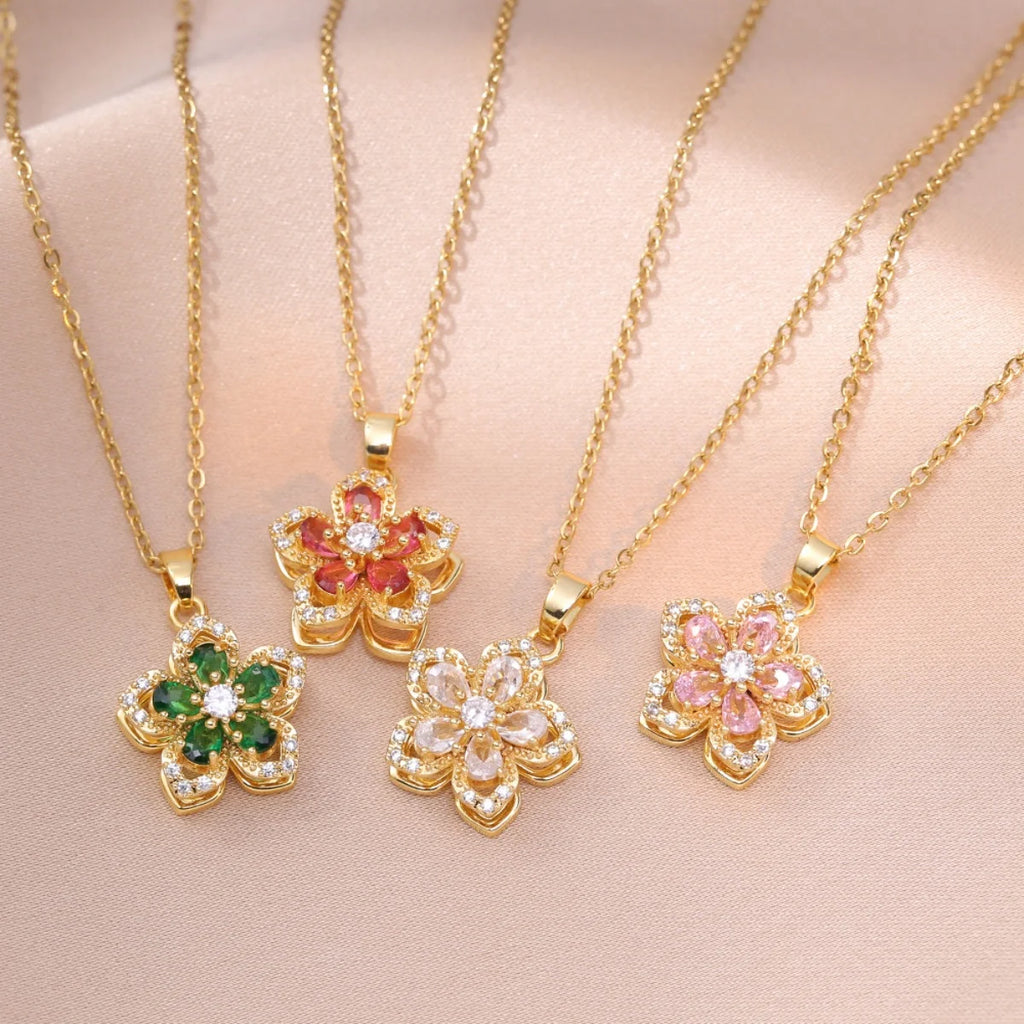 🌺 Rotatable Flower Zircon Pendant Necklace
