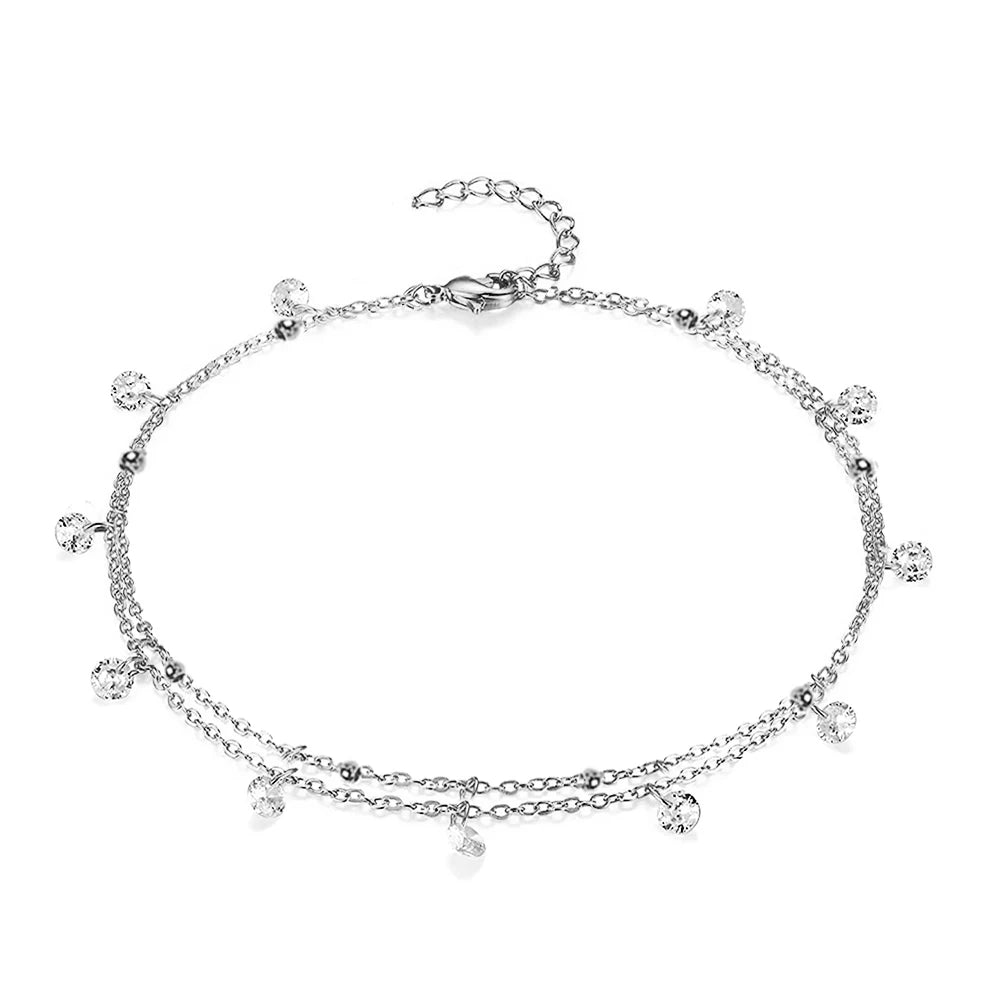 Layered Zircon Tassel Anklet