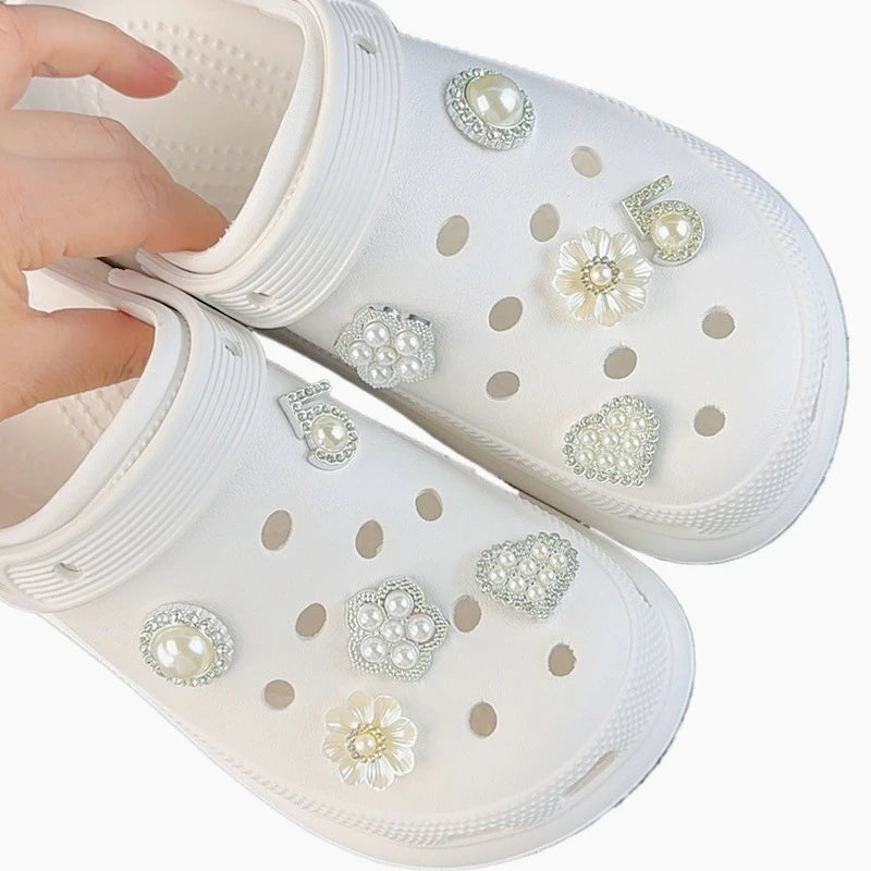 Pearl Rhinestone Flower Shoe Charms Set