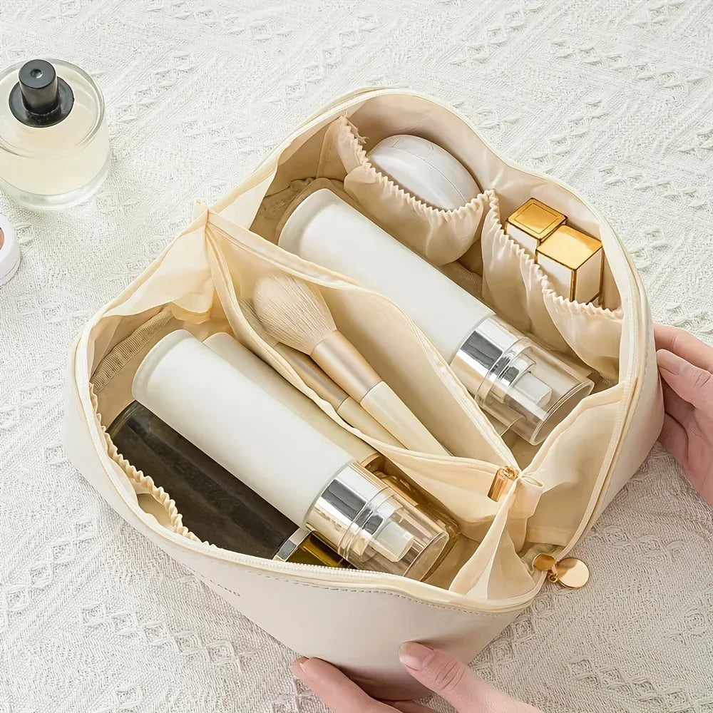 Large Leather Travel Makeup Bag