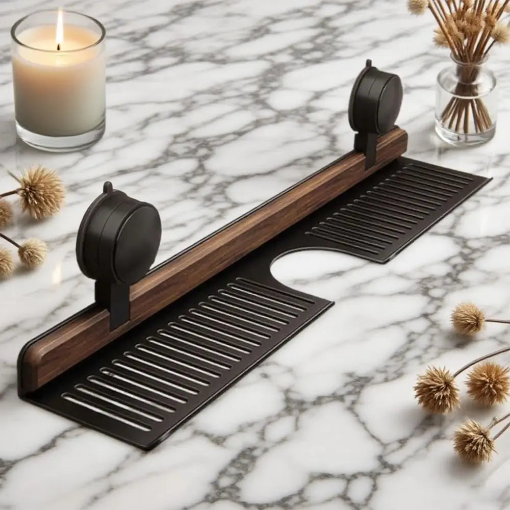 Walnut Suction Cup Bathroom Shelf