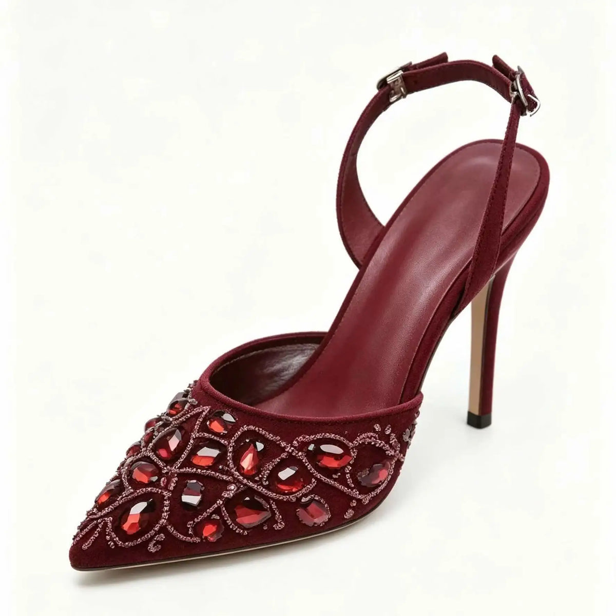 Burgundy Rhinestone Heels & Clutch Set