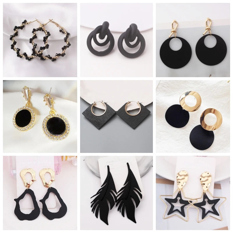 Boho Black Leaf Dangle Earrings