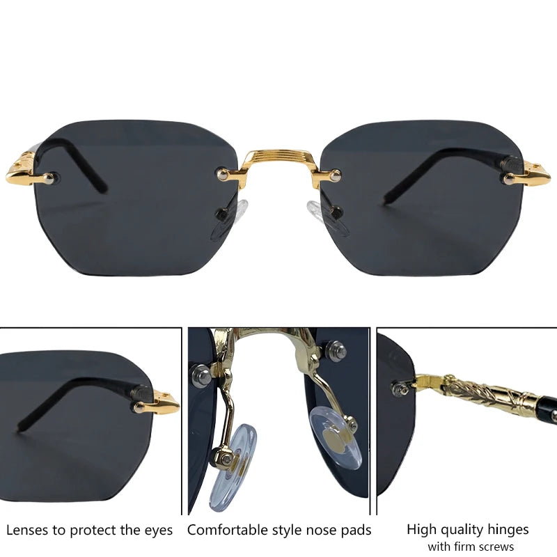 Men's Steampunk Rimless Polygon Sunglasses