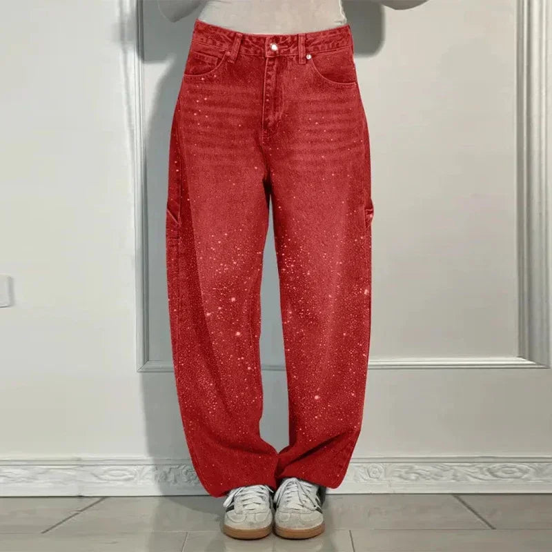 Rhinestone Low Waist Straight Jeans