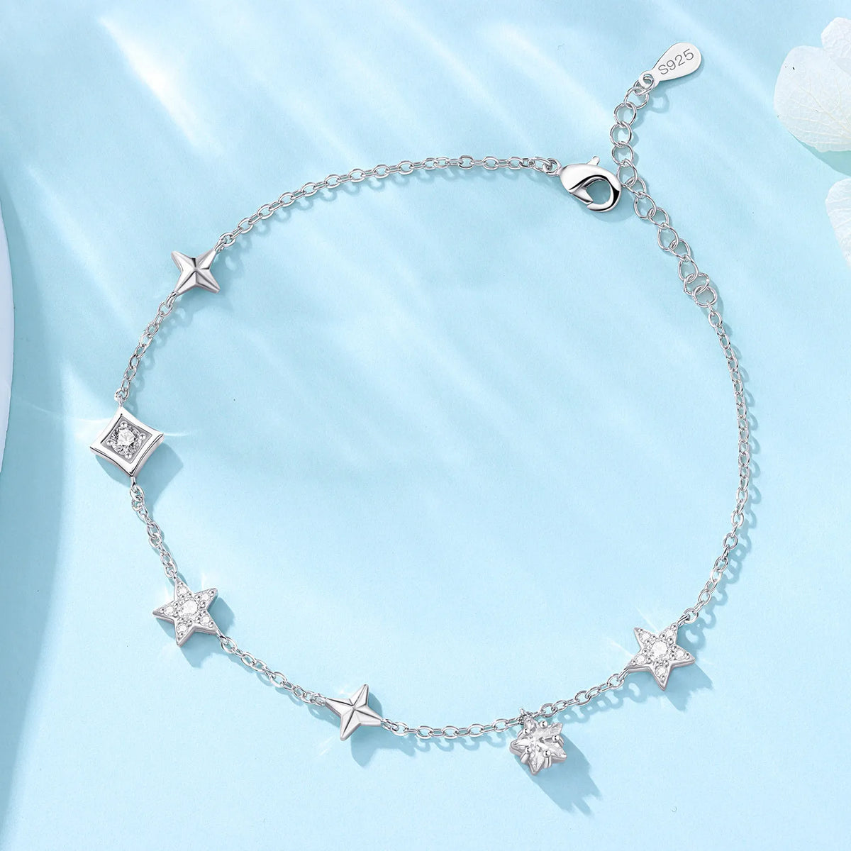925 Silver 18K Gold CZ Layered Anklet