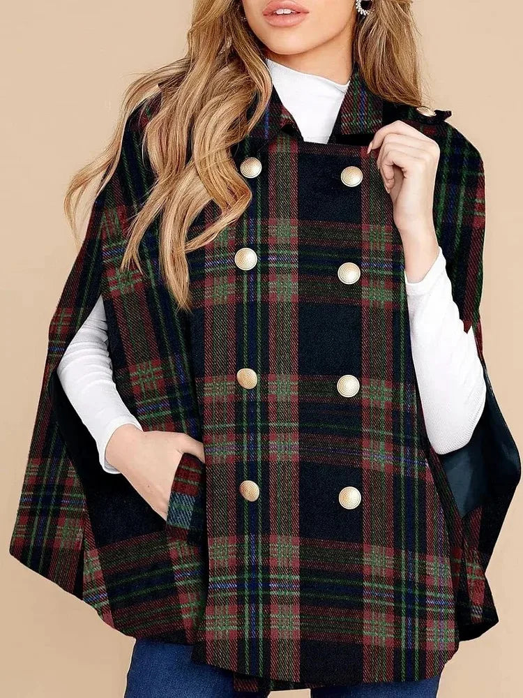 Vintage Plaid Hooded Wool Cape