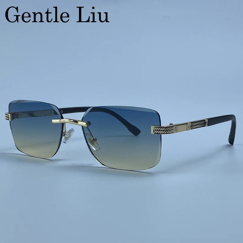 Men's Carved Gold Rimless Sunglasses